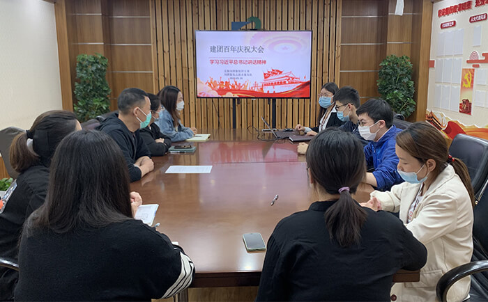 劉潭服裝組織收看共青團成立100周年大會