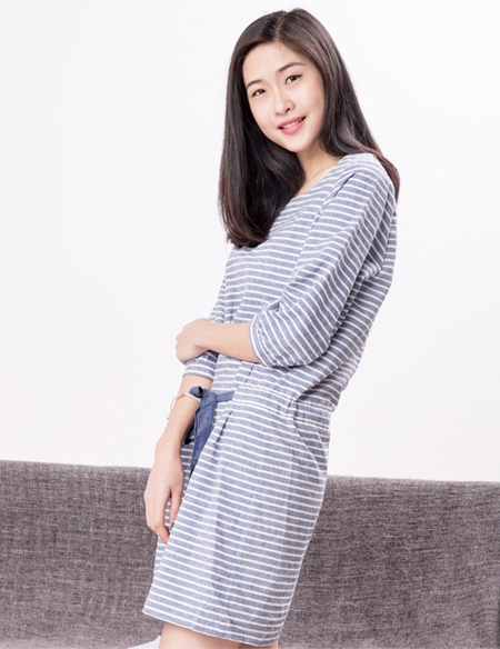 條紋麻棉睡裙